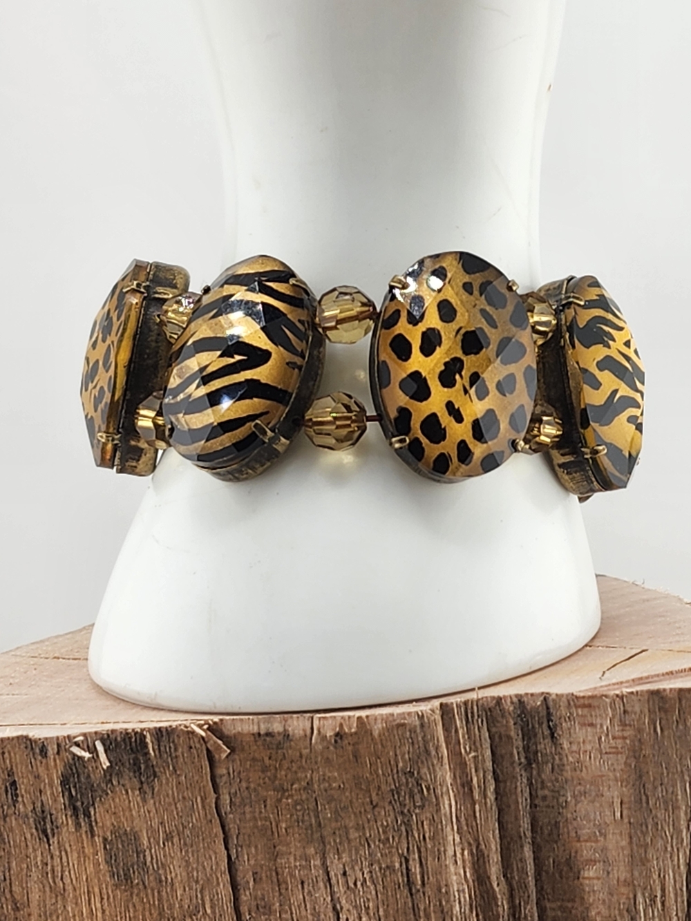 Gold Animal Print Stretch Acrylic Bracelet - Women Jewelry 0657